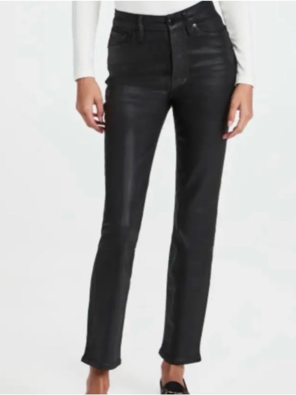 Good American Black Coated Straight-Leg Jeans Edgy Modern Elevated Chic